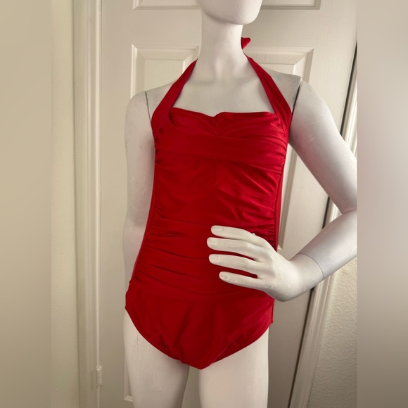Smismivo Women's Size M Halter Slimming VintageRetroRuched Pushup 1pc Swimsuit. - Picture 3 of 11